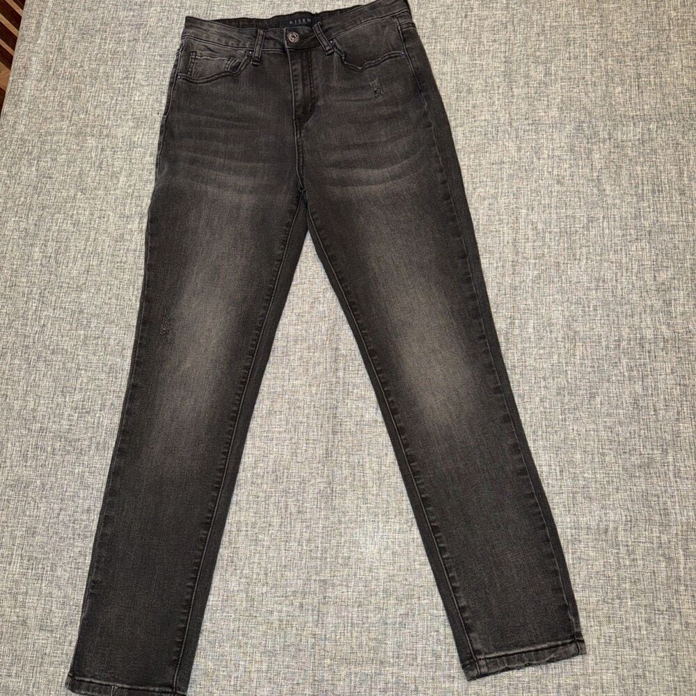 RISEN Women's Size 5 27” Distressed Black Charcoal Denim Jeans Solid 5-Pocket
